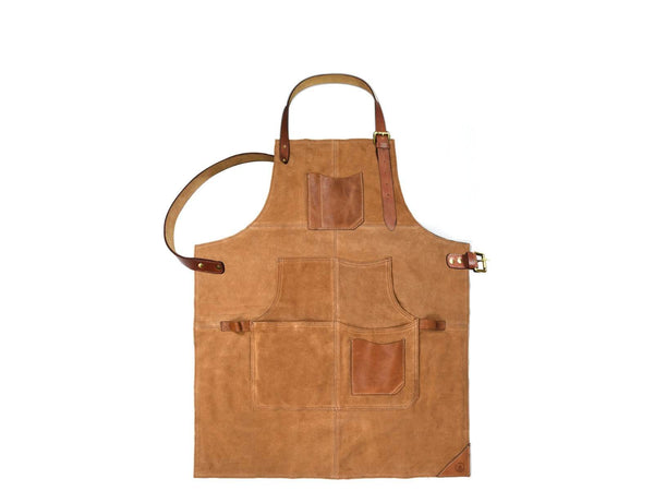 Custom Apron with Leather Strap - Brown Suede - Aaron Leather Goods
