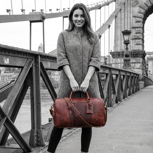 Arezzo Leather Overnight Bag - Walnut Brown - Aaron Leather Goods Inc