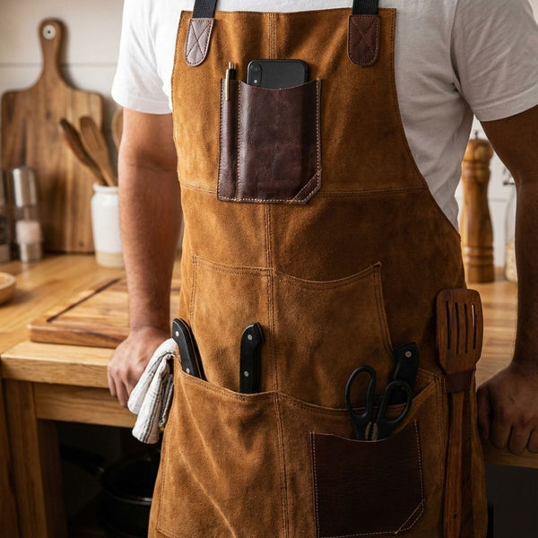 Arucas Suede Apron - Caramel Brown - Aaron Leather Goods