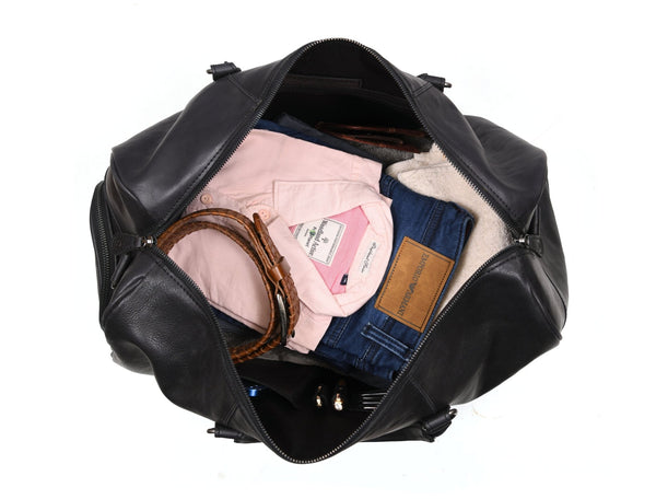 Austin Leather Overnight Bag - Black - Aaron Leather Goods Inc