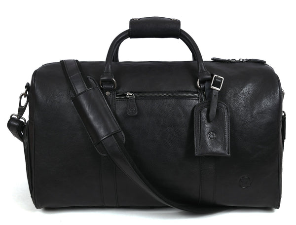 Austin Leather Overnight Bag - Black - Aaron Leather Goods Inc