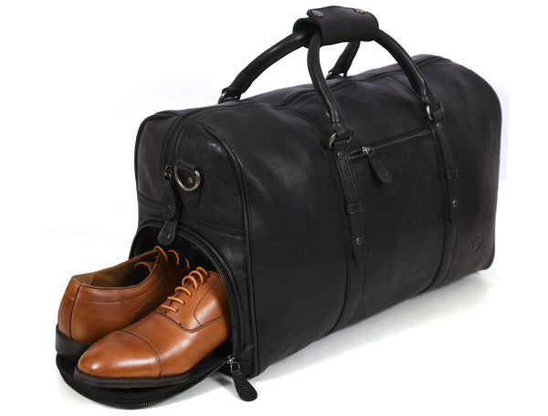 Austin Leather Overnight Bag - Black - Aaron Leather Goods Inc