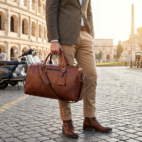 Austin Leather Overnight Bag - Walnut - Aaron Leather Goods Inc