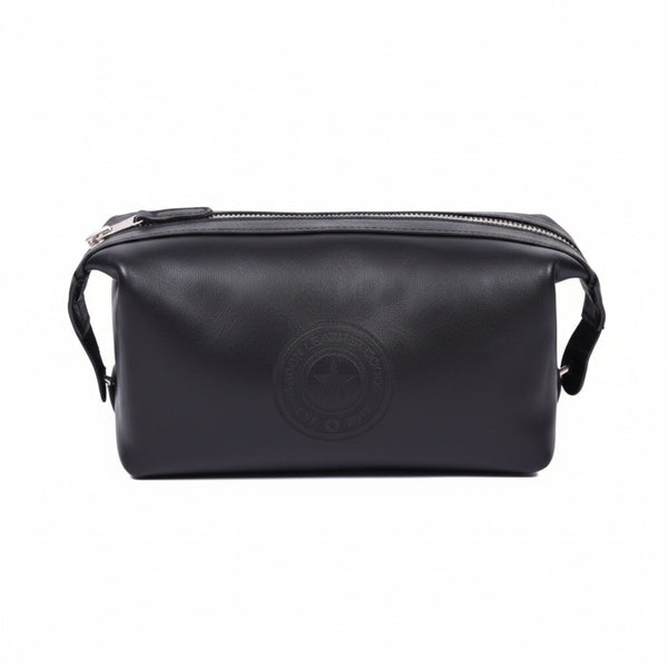 Black Leather Toiletry Pouch with Zip Closure - Aaron Leather Goods