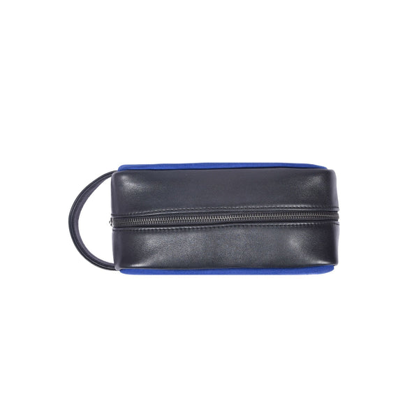 Blue Canvas & Black Leather Zipper Toiletry Pouch - Aaron Leather Goods