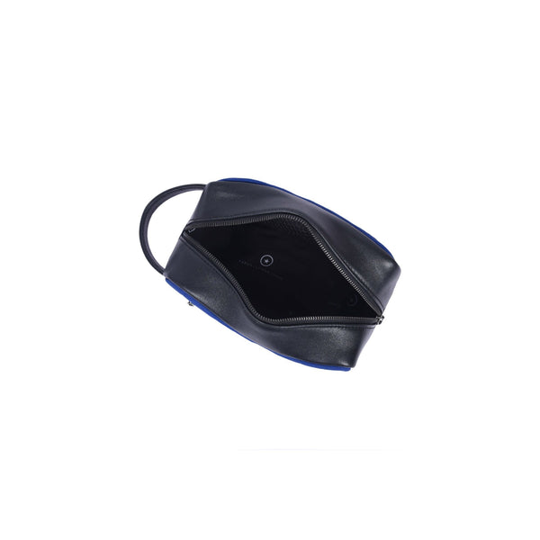 Blue Canvas & Black Leather Zipper Toiletry Pouch - Aaron Leather Goods