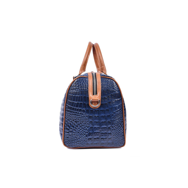 Blue Croc Pattern Leather Duffle Bag with Shoulder Strap - Aaron Leather Goods