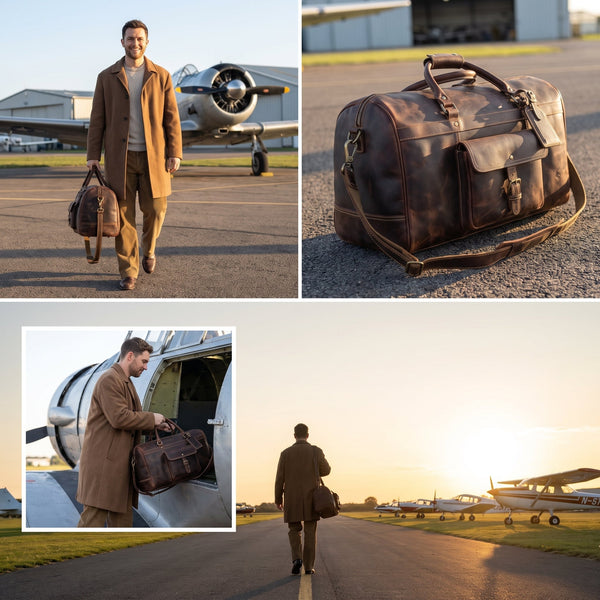 Bolzano Leather Duffle Bag - Walnut Brown - Aaron Leather Goods Inc