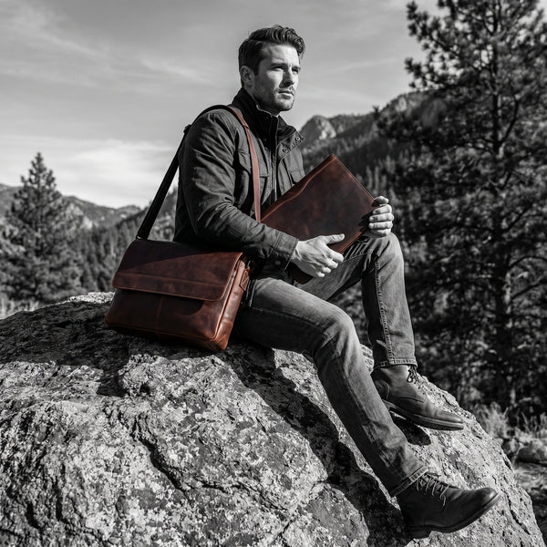 Boulder Leather Messenger Bag & Organizer Combo - Walnut - Aaron Leather Goods Inc