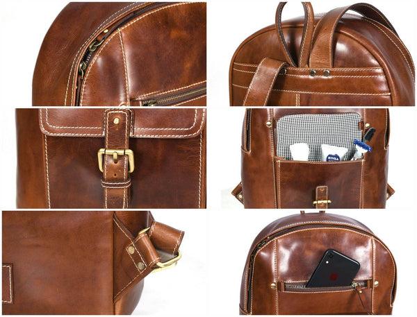Sagunto Leather Backpack - Walnut Brown - Aaron Leather Goods