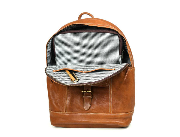 Sagunto Leather Backpack - Caramel Brown - Aaron Leather Goods