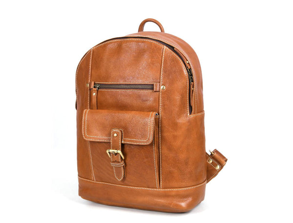 Sagunto Leather Backpack - Caramel Brown - Aaron Leather Goods