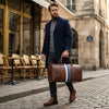 Brown Leather Duffle Bag with Stripe Detail - Aaron Leather Goods Inc