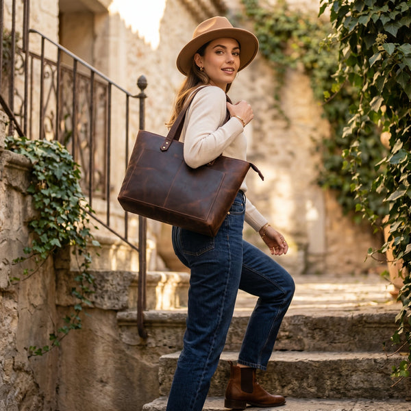 Canaria Travel Tote Bag – Walnut Brown - Aaron Leather Goods Inc