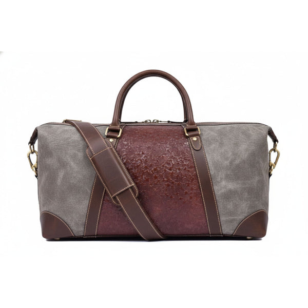 Classic Leather Accent Canvas Duffle Bag - Aaron Leather Goods