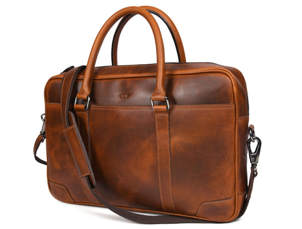 Classic Leather Briefcase – Premium Handcrafted Office Bag - Aaron Leather Goods Inc