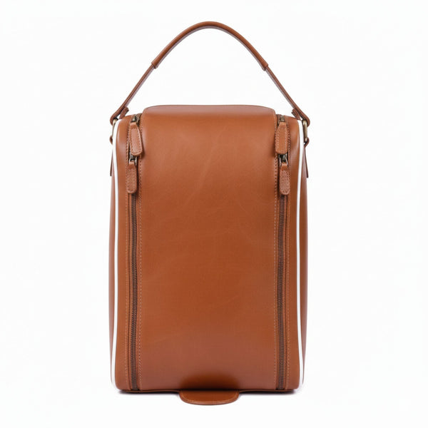 Classic Tan Leather Shoe Bag for Travel & Gym - Aaron Leather Goods