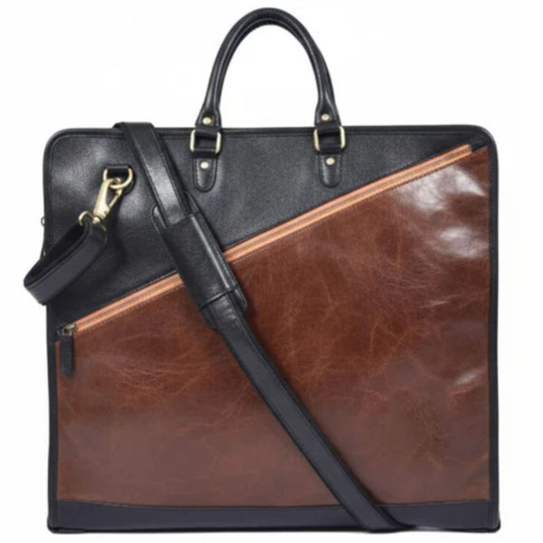Classic Two - Tone Leather Office Briefcase - Aaron Leather Goods