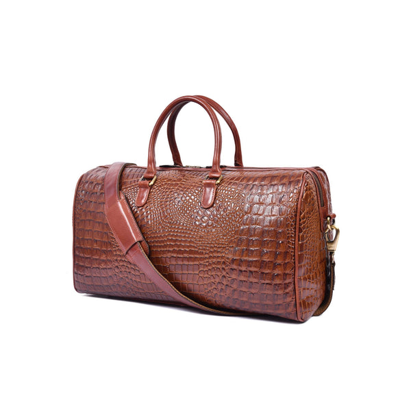Croc Pattern Leather Duffle Bag with Detachable Shoulder Strap - Aaron Leather Goods