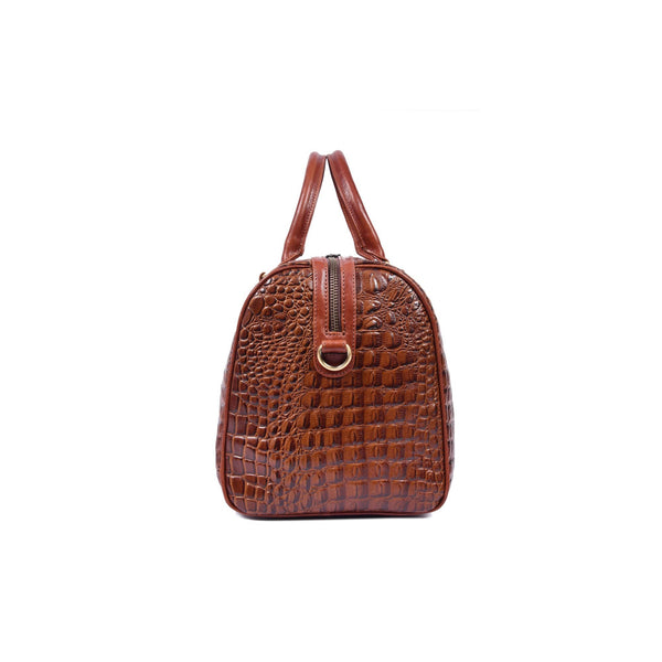 Croc Pattern Leather Duffle Bag with Detachable Shoulder Strap - Aaron Leather Goods