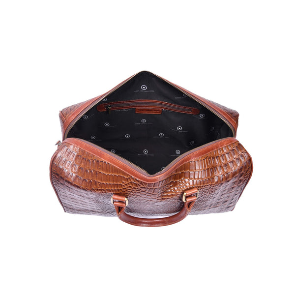 Croc Pattern Leather Duffle Bag with Detachable Shoulder Strap - Aaron Leather Goods