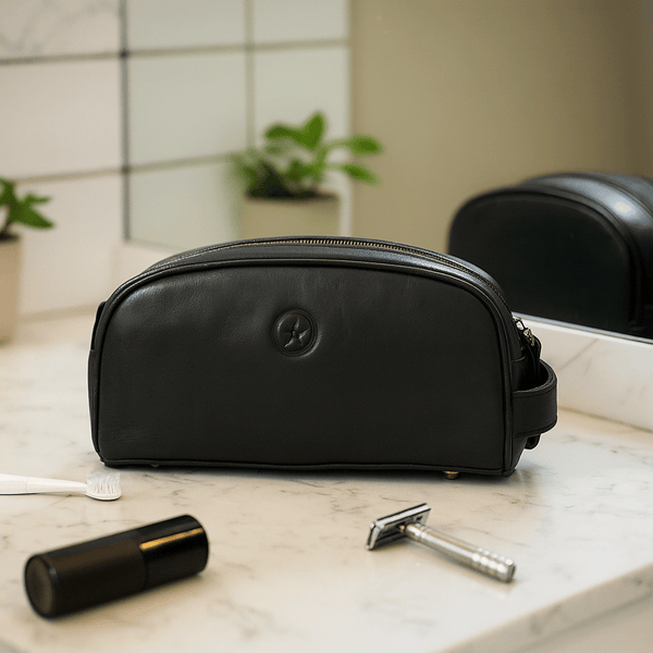 Omaha Leather Toiletry Bag - Raven Black - Aaron Leather Goods