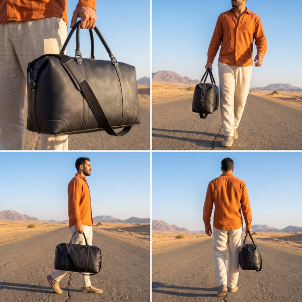 Handcrafted Black Leather Gym & Travel Duffle Bag - Aaron Leather Goods Inc