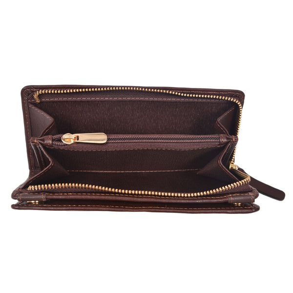 Handcrafted Full Grain Leather Women's Long Wallet with Zipper Coin Pocket, RFID Card Organizer & Snap Closure – Dark Brown - Aaron Leather Goods Inc