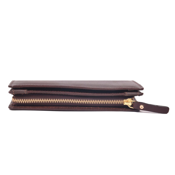 Handcrafted Full Grain Leather Women's Long Wallet with Zipper Coin Pocket, RFID Card Organizer & Snap Closure – Dark Brown - Aaron Leather Goods Inc