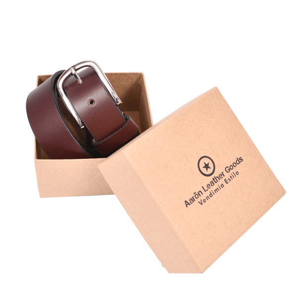 Handcrafted Genuine Dark Brown Leather Belt for Men – Premium Full Grain Leather Dress & Casual Belt with Gift Box - Aaron Leather Goods Inc