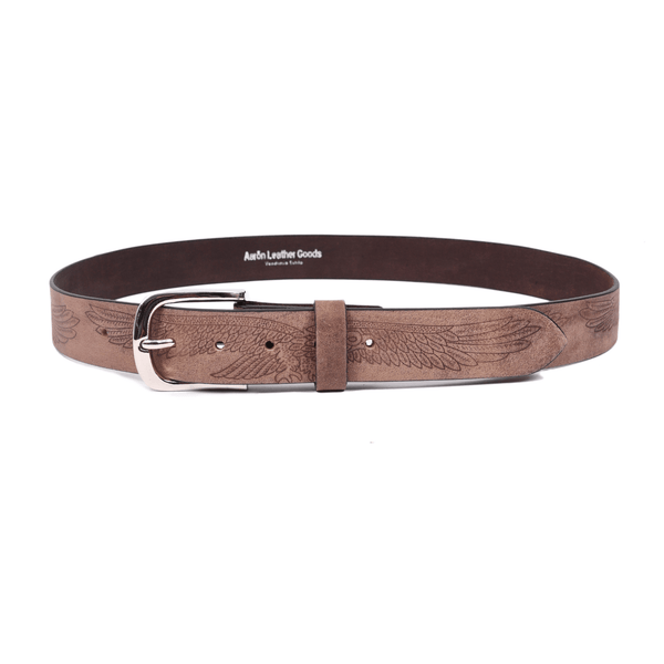 Handcrafted Genuine Leather Eagle Embossed Belt for Men – Premium Vintage Brown Casual & Formal Belt with Gift Box - Aaron Leather Goods Inc