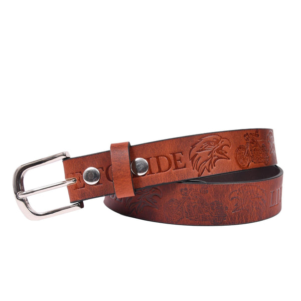 Handcrafted Genuine Leather "Live to Ride" Belt for Men – Vintage Brown Motorcycle Leather Belt with Eagle Embossing & Gift Box - Aaron Leather Goods Inc