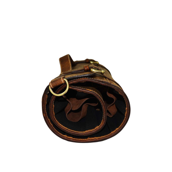 Handcrafted Leather Chef Knife Roll Bag | Vintage Buffalo Leather | Brass Hardware - Aaron Leather Goods Inc