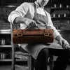 Handcrafted Leather Chef Knife Roll Bag | Vintage Buffalo Leather | Brass Hardware - Aaron Leather Goods Inc