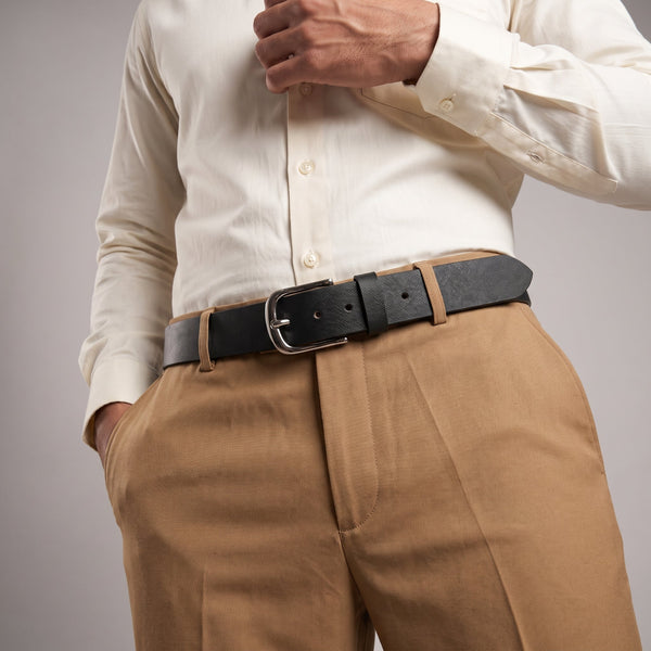 Handcrafted Textured Black Genuine Leather Belt for Men – Premium Saffiano Leather Dress & Casual Belt with Gift Box - Aaron Leather Goods Inc