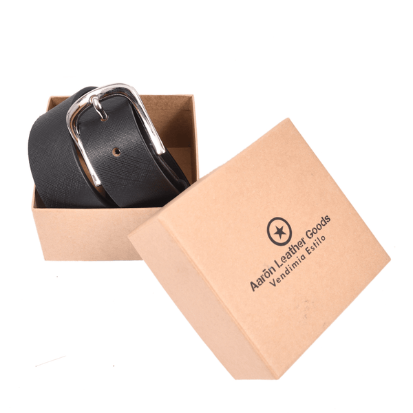 Handcrafted Textured Black Genuine Leather Belt for Men – Premium Saffiano Leather Dress & Casual Belt with Gift Box - Aaron Leather Goods Inc