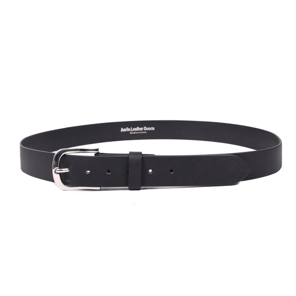 Handcrafted Textured Black Genuine Leather Belt for Men – Premium Saffiano Leather Dress & Casual Belt with Gift Box - Aaron Leather Goods Inc