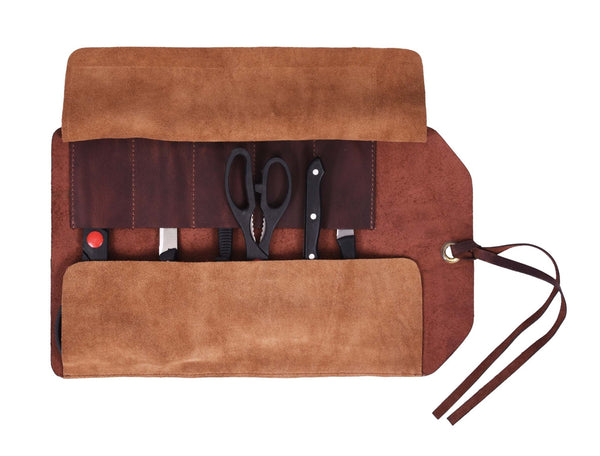 Handmade Leather Knife Roll Bag – Compact Chef Knife Organizer & Travel Case - Aaron Leather Goods Inc