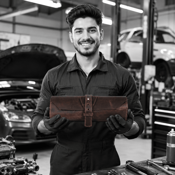 Handmade Leather Tool Roll Organizer – Rustic Full Grain Leather Storage Case - Aaron Leather Goods Inc
