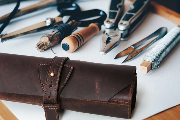 Handmade Leather Tool Roll Organizer – Rustic Full Grain Leather Storage Case - Aaron Leather Goods Inc