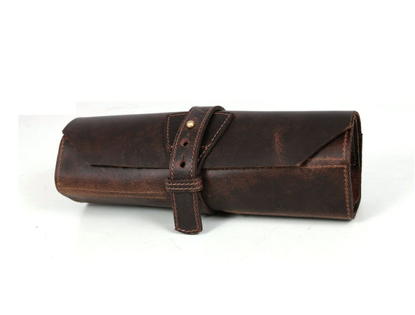 Handmade Leather Tool Roll Organizer – Rustic Full Grain Leather Storage Case - Aaron Leather Goods Inc