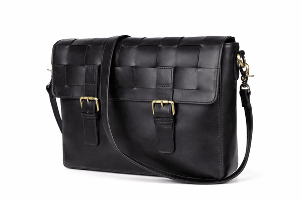 Handwoven Leather Messenger Bag with Adjustable Strap - Aaron Leather Goods Inc