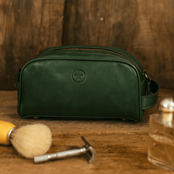 Omaha Leather Toiletry Bag - Pine Green - Aaron Leather Goods
