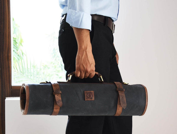 Malaga Canvas Knife Roll - Distressed Grey - Aaron Leather Goods