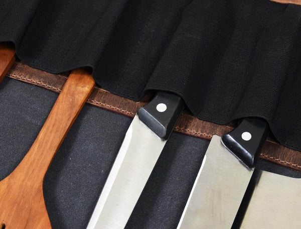 Malaga Canvas Knife Roll - Distressed Grey - Aaron Leather Goods