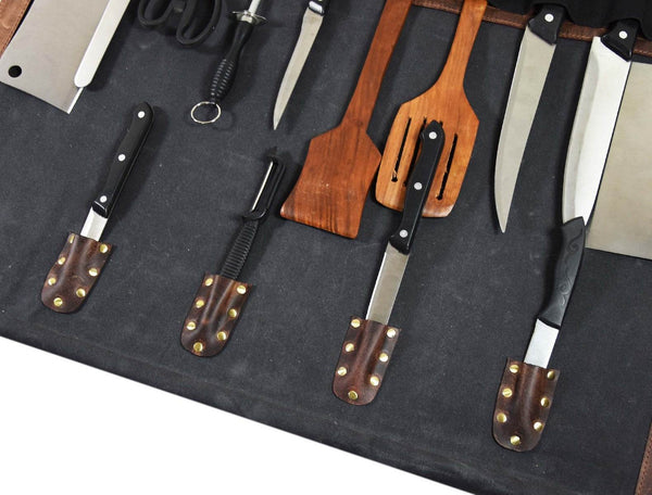 Malaga Canvas Knife Roll - Distressed Grey - Aaron Leather Goods