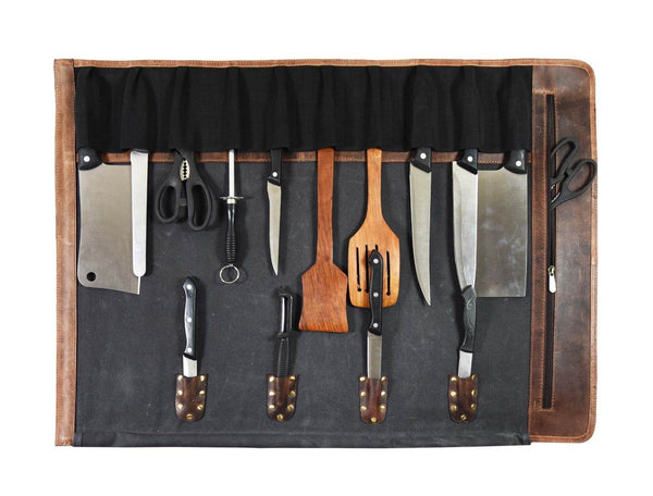 Malaga Canvas Knife Roll - Distressed Grey - Aaron Leather Goods
