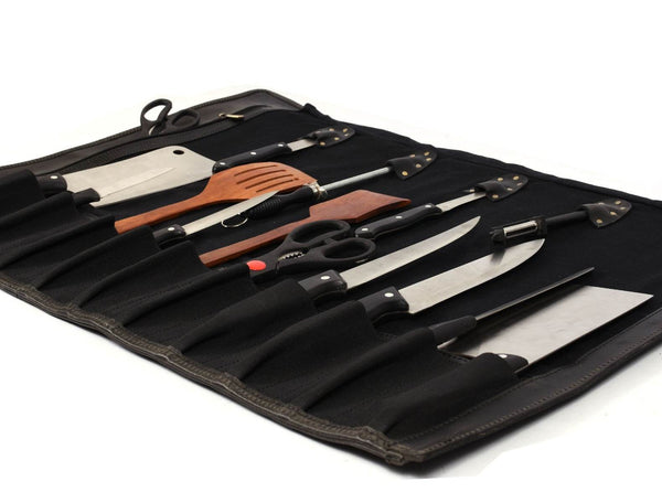 Malaga Canvas Knife Roll - Black - Aaron Leather Goods