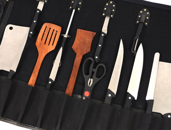Malaga Canvas Knife Roll - Black - Aaron Leather Goods