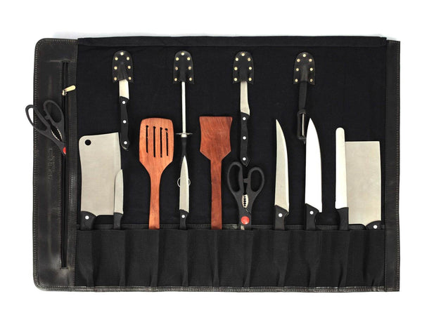 Malaga Canvas Knife Roll - Black - Aaron Leather Goods